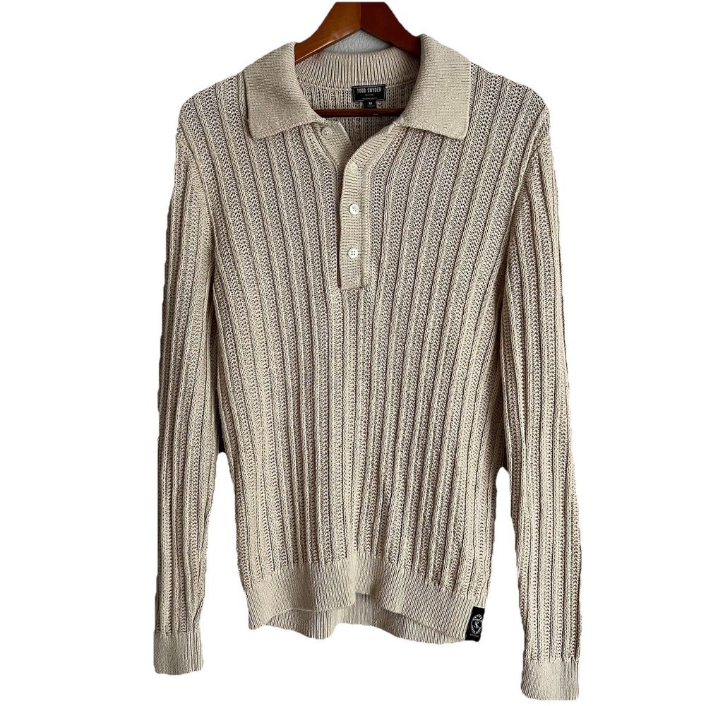 Todd Snyder Cable Knit Sweater Polo Size M Beige